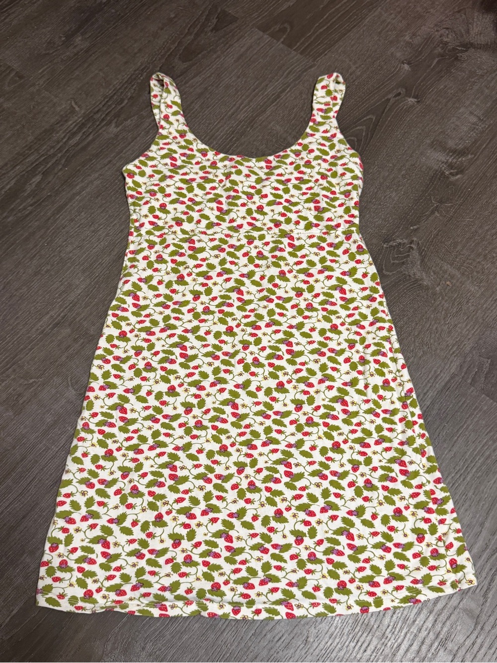 Brandy Melville Cream Dress with Red and Green Strawberry Print